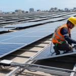 sistema fotovoltaico con paneles solares generando energía