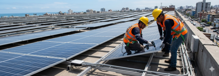sistema fotovoltaico con paneles solares generando energía